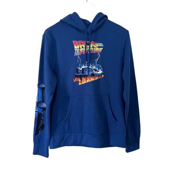 Old Navy Back to the Future Hoodie Small Blue DeLorean Graphic Pullover NWT